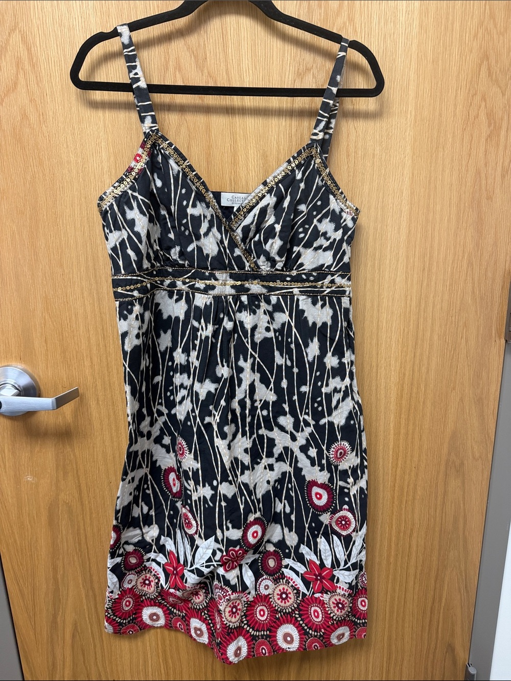 Debenhams Y2K 100% Cotton Bohemian Artsy Spaghetti-Strap Floral Border Dress